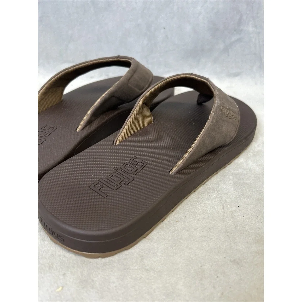 FLOJOS Men's Size 8 Flip Flop Sandals Dark Brown Shoes Beach Vacation‎ Walking